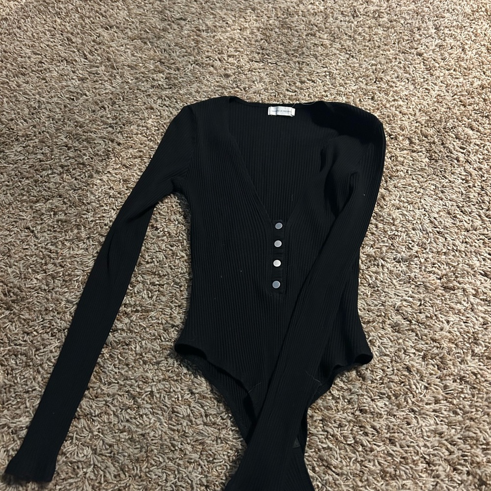 Black Ribbed Long Sleeve Bodysuit